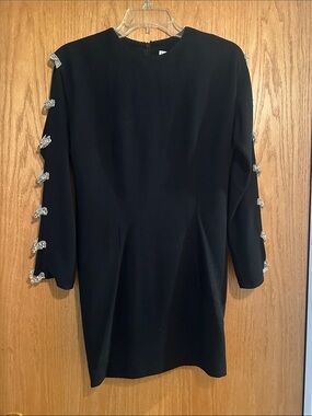 Vintage Elegant Black Mini Dress with Crystal Accent Sleeves